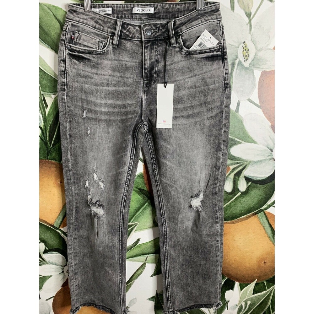 Vigoss Size 27 Stevie Crop Straight Distressed Grey Jeans NWT Msrp $69